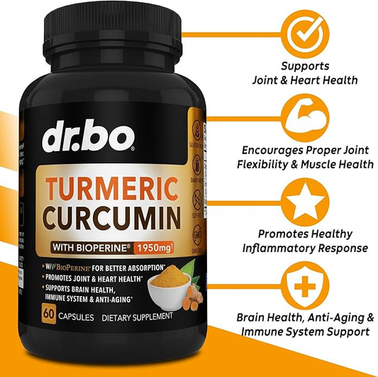 Turmeric Curcumin with BioPerine Supplement Capsules 1950mg Curcuma 60 Turmeric