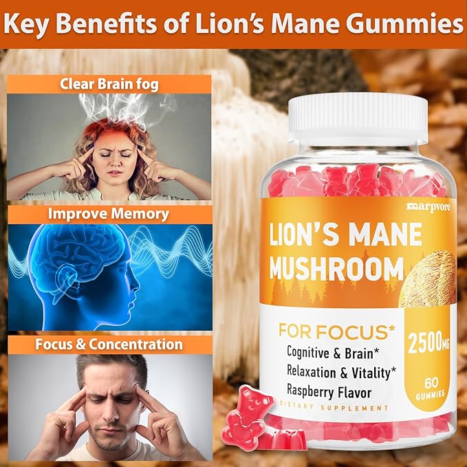Lions Mane Gummies, Lions Mane Extract to 2500mg, Mushroom Gummies for Adults, Immune & Relaxation, with Lions Mane, Ashwagandha & B12, 420 Gummies