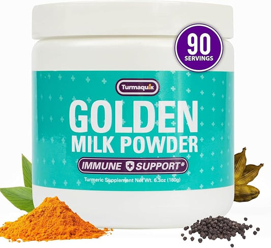 Turmaquik Organic Golden Milk Turmeric Powder, Immune Support + Superfood Blend of Ginger, Black Pepper, Curcumin, Cinnamon, Cardamom + Vitamins C, D, B6, B12, Zinc - Immunity Boost