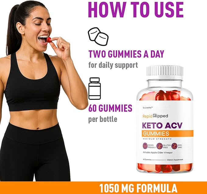 Rapid Ripped Keto ACV Gummies Weight Loss Support, Rapidripped Keto Plus Apple Cider Vinegar Gummy Advanced Formula 1050MG, All Natural Gomitas Reviews, 60 Gummies for 1 Month