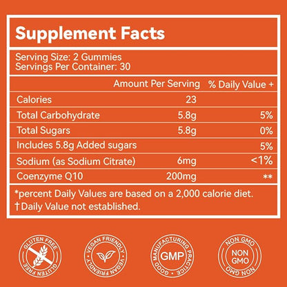 CoQ10 Gummies 200mg, Vegan Supplement (60 Gummies)