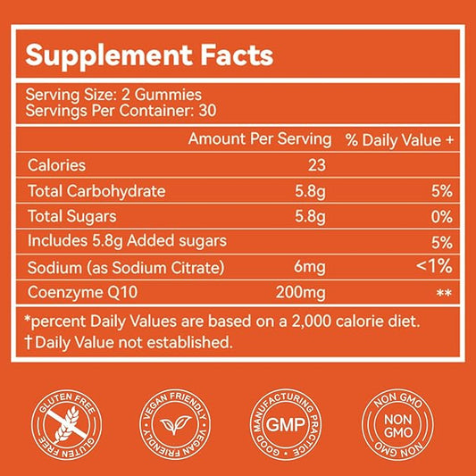 CoQ10 Gummies 200mg, Vegan Supplement (60 Gummies)