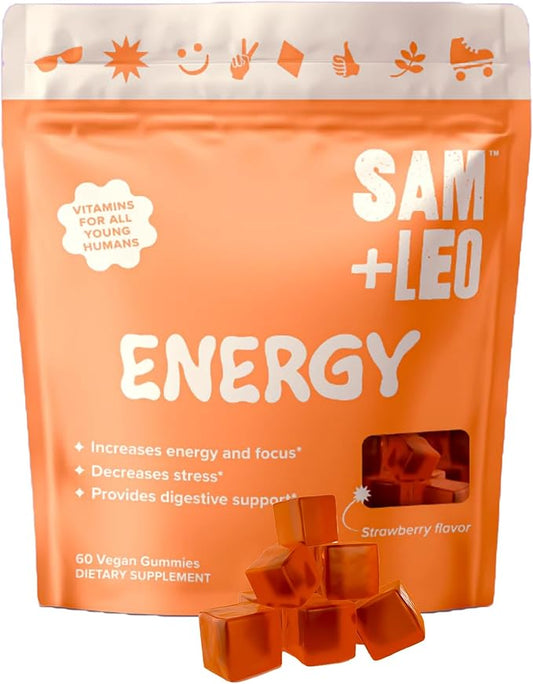 Energy Gummies - with Biotin, Vitamin B3, Vitamin B6 and Vitamin B12 for Kids & Teens - All Natural & Vegan Energy & Focus Supplement for Kids & Teens - Strawberry Flavor - 60/ct
