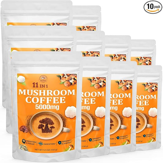 Mushroom Coffee - Mushroom Coffee Organic with 11 Superfood Mushrooms, Includes Lion's Mane, Reishi, Chaga, Cordyceps and Adaptogen*, Mushroom Supplement for Energy, Focus, Memory and Immunity - 53oz
