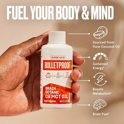 Bulletproof Brain Octane C8 MCT Oil Travel Size, 3 Ounces, Keto Supplement for Sustained Energy and Fewer Cravings