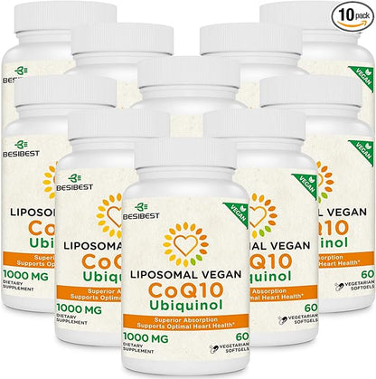 1000mg Liposomal CoQ10 Ubiquinol, 600 Vegan CoQ10 Supplement, Q10 for