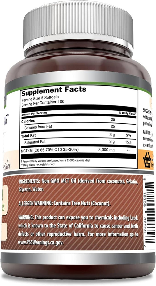 Amazing Formulas MCT Oil Supplement | 1000 Mg Per Serving | 300 Softgels | Non-GMO | Gluten-Free | Made in USA