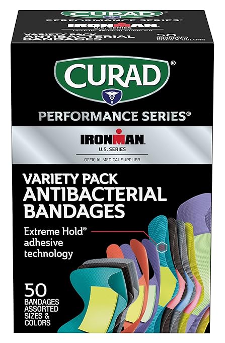 CURAD Performance Series IRONMAN Antibacterial Bandages, 50 Count