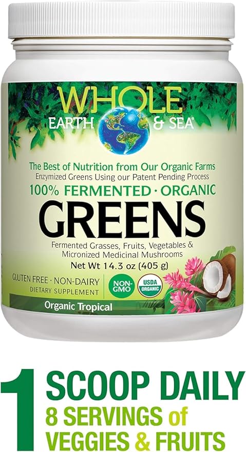 Whole Earth & Sea from Natural Factors, Organic Fermented Greens, Vegan Whole Food Supplement, Tropical, 14.3 Oz