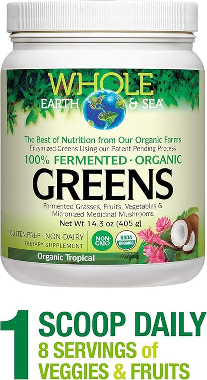 Whole Earth & Sea from Natural Factors, Organic Fermented Greens, Vegan Whole Food Supplement, Tropical, 14.3 Oz