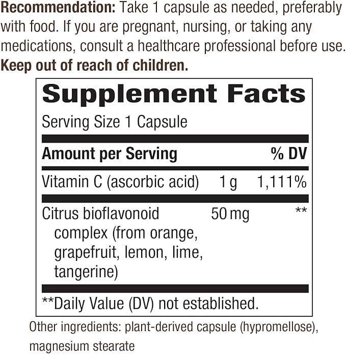 Nature’s Way Vitamin C with Bioflavonoids 1 g 100 Capsules