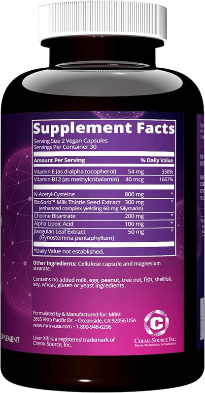 MRM Nutrition Liver X®| Detoxification | Daily Liver Support | Antioxidants | BIOSORBâ„¢ Milk Thistle Complex with 5X Absorption | 30 Servings