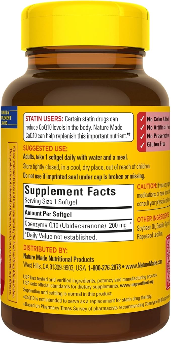 Nature Made CoQ10 200 mg, Dietary 100 Softgels, 100 Day
