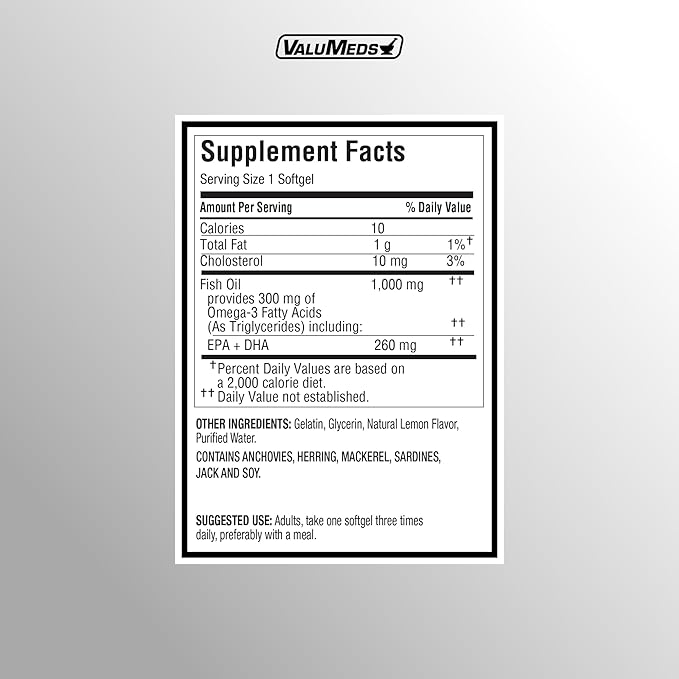 ValuMeds Omega-3 Fish Oil EPA + (145 Count 1), 1000mg 1000mg (260mg (260mg EPA