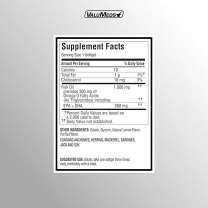 ValuMeds Omega-3 Fish Oil EPA + (145 Count 1), 1000mg 1000mg (260mg (260mg EPA