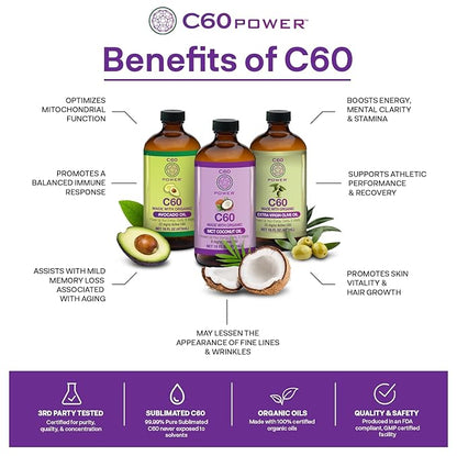 C60 Power Cinnamon Flavored C60 MCT Coconut Oil - Organic Cold-Pressed Coconut Oil - 99.99% Pure C60 Carbon Fullerenes - Boost Energy & Mental Focus (8oz)