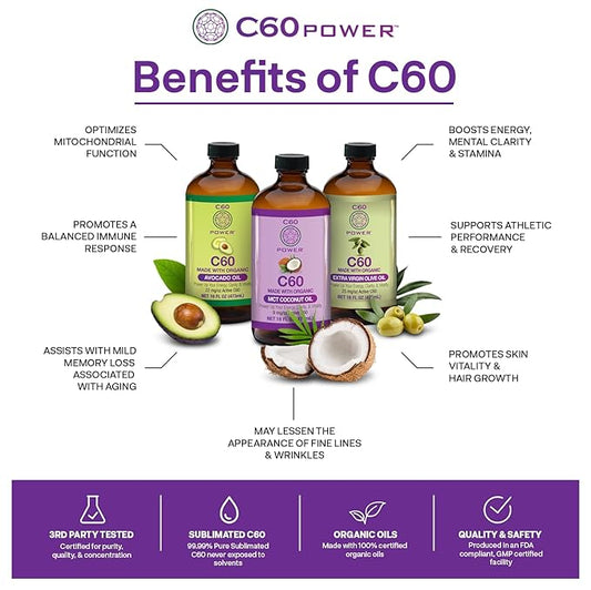 C60 Power Cinnamon Flavored C60 MCT Coconut Oil - Organic Cold-Pressed Coconut Oil - 99.99% Pure C60 Carbon Fullerenes - Boost Energy & Mental Focus (8oz)