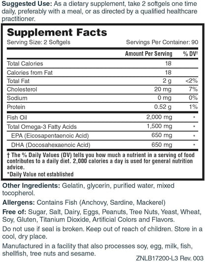 Nature's Lab Triple Strength Omega-3 Fish 180 Softgels (3 Month
