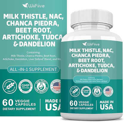Milk Thistle 3000mg NAC Chanca Piedra 2000mg Beet 2000mg Artichoke 2000mg Tudca 1000mg with 60 Count