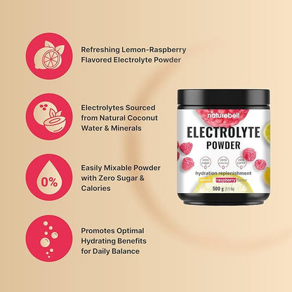 Electrolytes Powder No Sugar, 500g(76 Servings) | Keto Fast Hydration Powder, Carnivore-Friendly Electrolyte - 1000mg High Potassium, Minerals & Coconut Water - Raspberry Lemonade Flavor