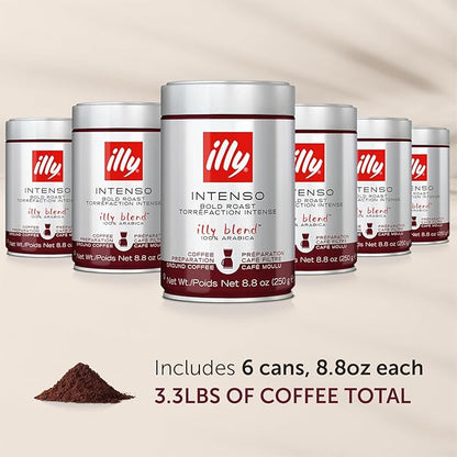 illy Drip Coffee - Ground Coffee - 100% Arabica Ground Coffee – Intenso Dark Roast - Warm Notes of Cocoa & Dried Fruit - No Preservatives – Full-Bodied – 8.8 Ounce, 6 Pack