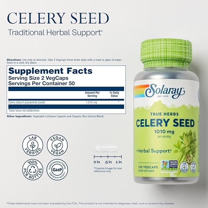 Solaray Celery Seed, 505mg, 100 Vegetarian