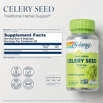 Solaray Celery Seed, 505mg, 100 Vegetarian