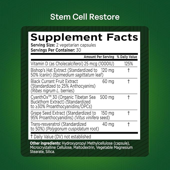 Stem Cell Restore - Regenerative Healing - Healthy Aging Reset - Brain and Cognitive Support - Cartilage, Heart and Kidney Repair - Organic Tibetan Sea Buckthorn (3 Bottles, 180 Count)