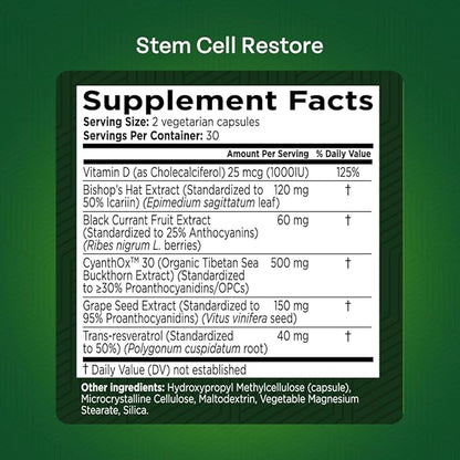 Stem Cell Restore - Regenerative Healing - Healthy Aging Reset - Brain and Cognitive Support - Cartilage, Heart and Kidney Repair - Organic Tibetan Sea Buckthorn (3 Bottles, 180 Count)