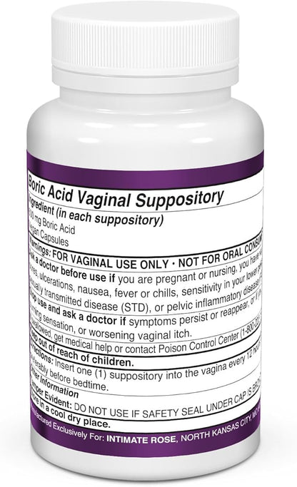 Intimate Rose Boric Acid Suppositories - Manages Odor - Promote pH Balance for Women Vaginal-Health - 30-Count Medical Grade Boric Acid (600mg)