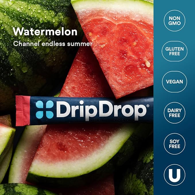 DripDrop Hydration - Watermelon - Electrolyte Drink Mix Single Serve Hydration Powder Packets | Non-GMO, Gluten Free, Vegan | 32 Sticks
