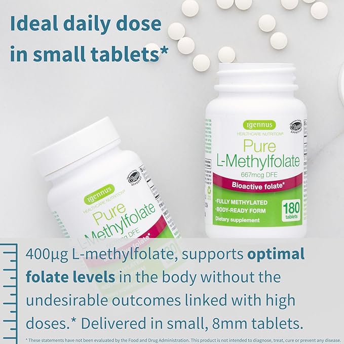Pure Folate 400mcg, Optimized Methylfolate, Clean 180 Small