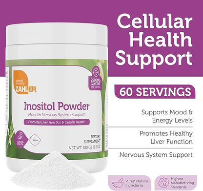 Zahler Inositol & Glycine Supplement Powder - Mood & Nervous System Support Supplements for Women - Hormone Balance & Healthy Ovarian Function - Kosher, Gluten Free, Dairy Free, Soy Free 11.5 Oz