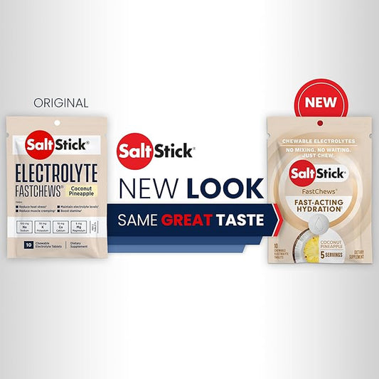SaltStick Electrolyte FastChews Chewable Tablets | 120 Count - Coconut Pineapple | Salt Tablets for Runners, Sports Nutrition, Hydration Tablets, Electrolyte Chews | 12 Packets of 10 Tablets Each