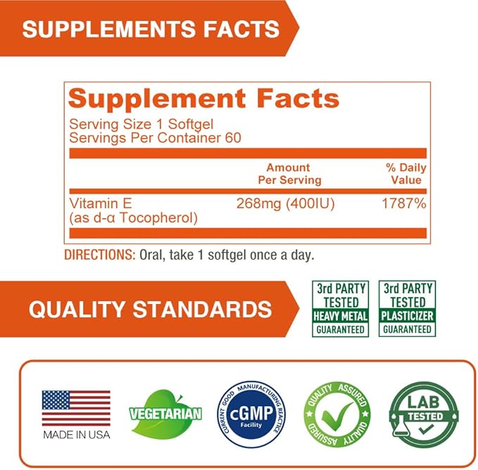 Lovita Vitamin E 400 IU Softgels, 268 mg 60 Vegetarian 3)
