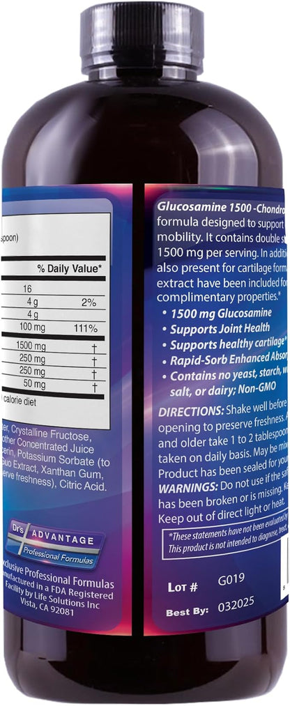 Dr's Advantage Liquid Glucosamine 1500- Chondroitin-MSM 16oz, Brown, DA867