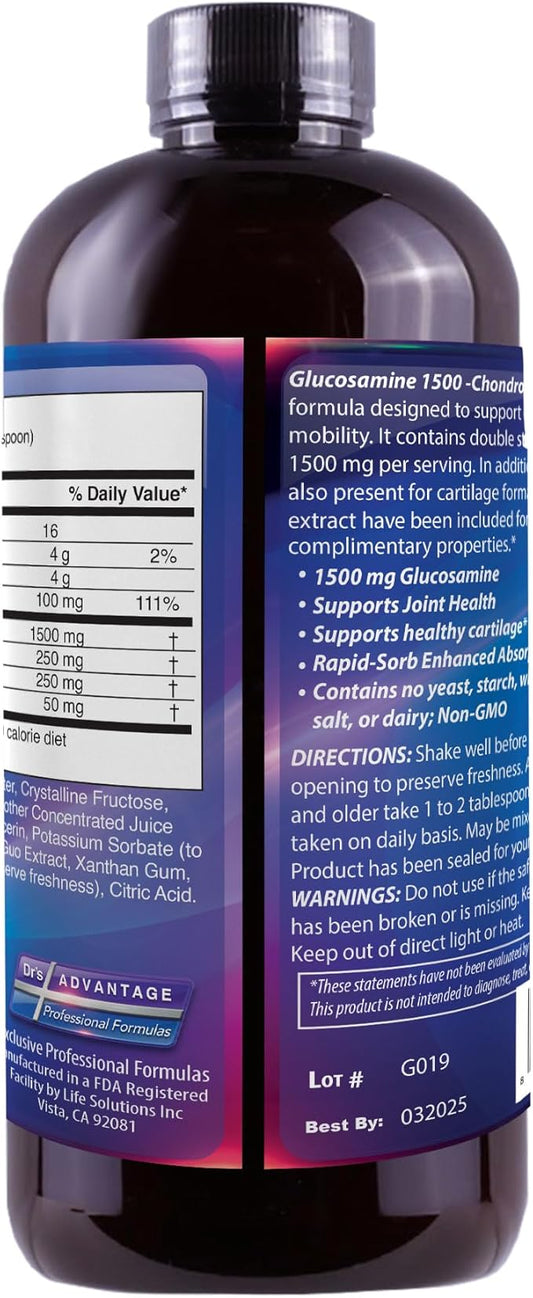 Dr's Advantage Liquid Glucosamine 1500- Chondroitin-MSM 16oz, Brown, DA867