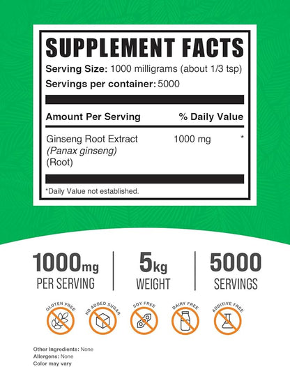 BulkSupplements.com Ginseng Root Extract Powder 1000mg per 5kg (11 (11 lbs) 5)