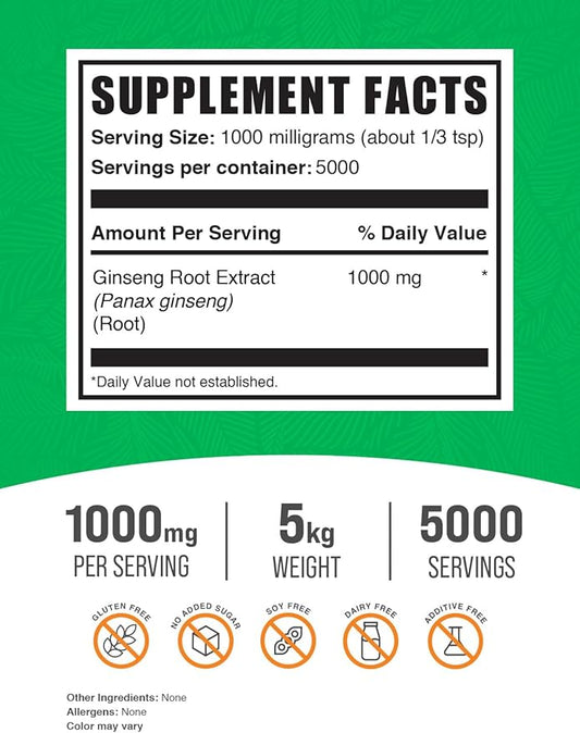 BulkSupplements.com Ginseng Root Extract Powder 1000mg per 5kg (11 (11 lbs) 5)