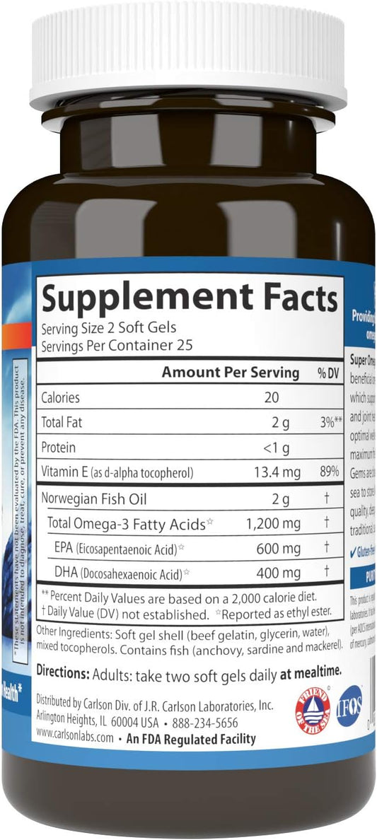 Carlson - Super Omega-3 Gems, 1200 Omega-3s, Wild 50 soft