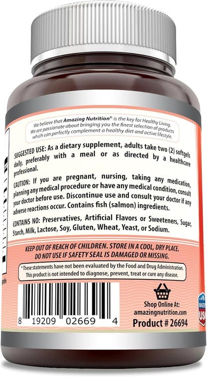 Amazing Omega Wild Alaskan Salmon Oil (Omega-3, EPA/DHA) 2400 Mg 120 Softgels