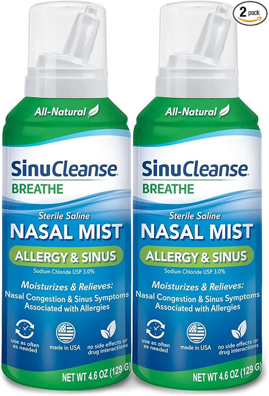 SinuCleanse Allergy & Sinus Sterile Saline 4.6 Oz (2 Pack),