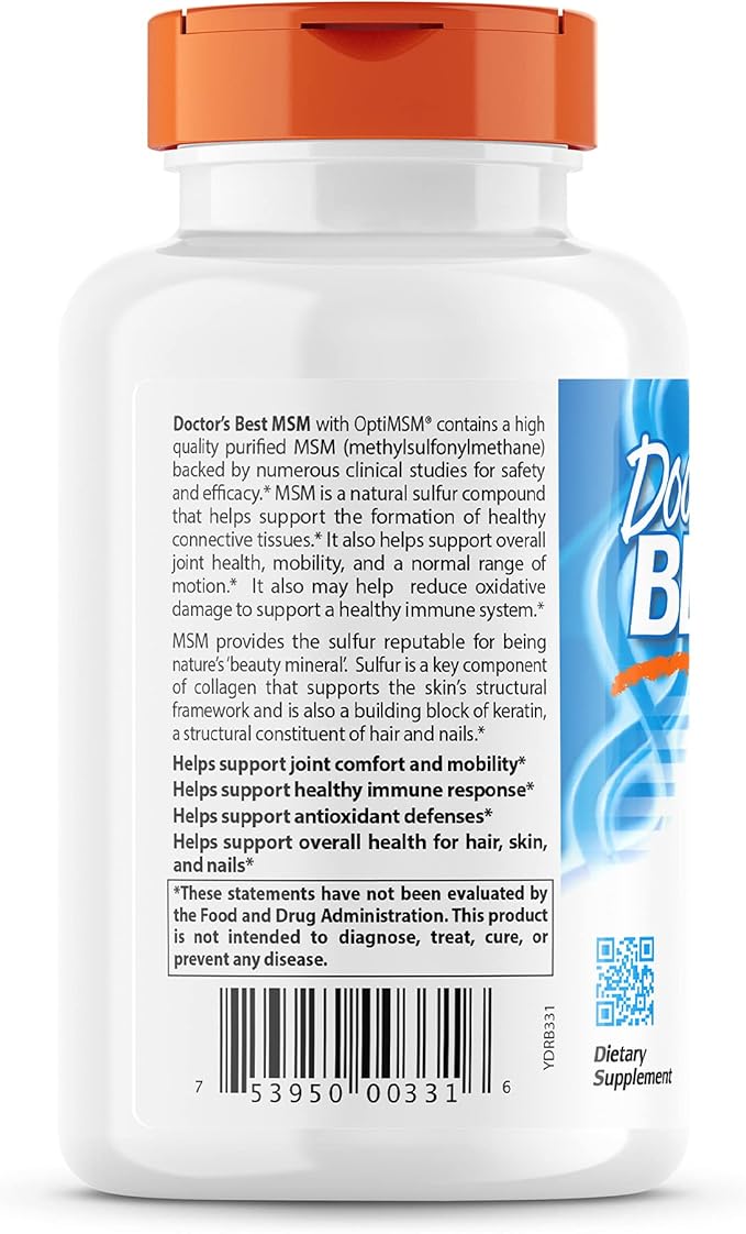 Doctor's Best MSM with OptiMSM, Joint 1000 mg, 180 Veggie