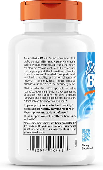 Doctor's Best MSM with OptiMSM, Joint 1000 mg, 180 Veggie