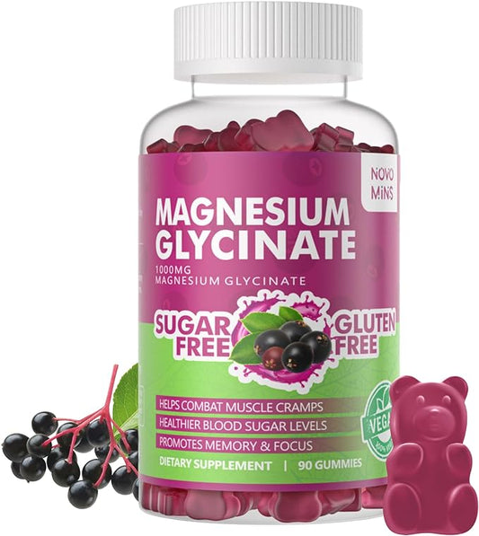90 CT Magnesium Glycinate Gummies 1000mg B6, CoQ10 CoQ10 for 90 Elderberry