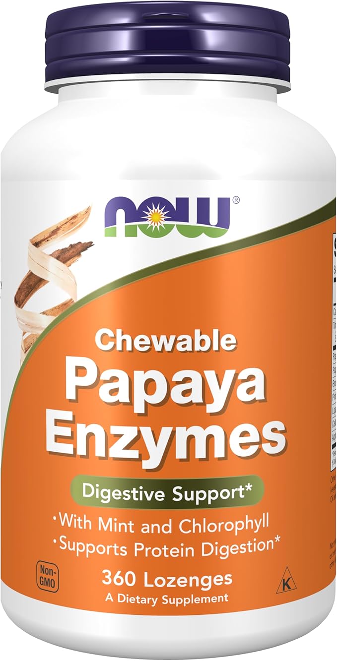 NOW Supplements, Papaya Enzyme with Mint 360 Chewable