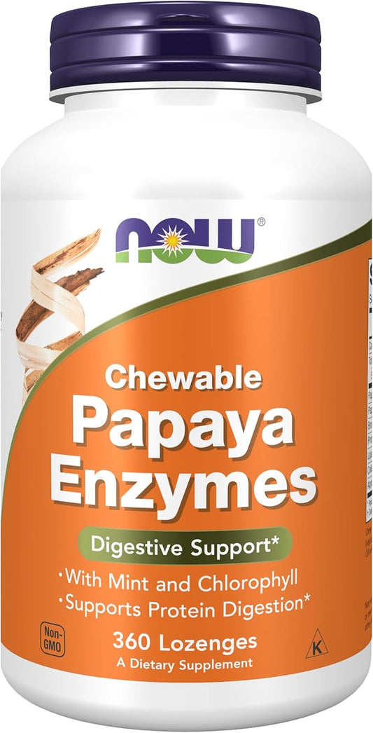 NOW Supplements, Papaya Enzyme with Mint 360 Chewable
