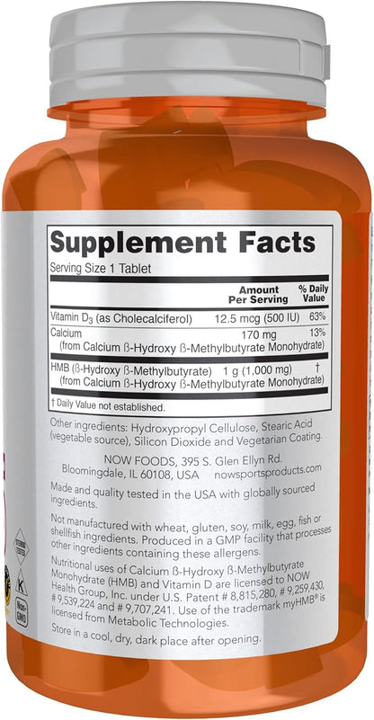 NOW Foods Sports Nutrition, HMB (β-Hydroxy β-Methylbutyrate), Double Strength 1,000 mg, 90 Tablets