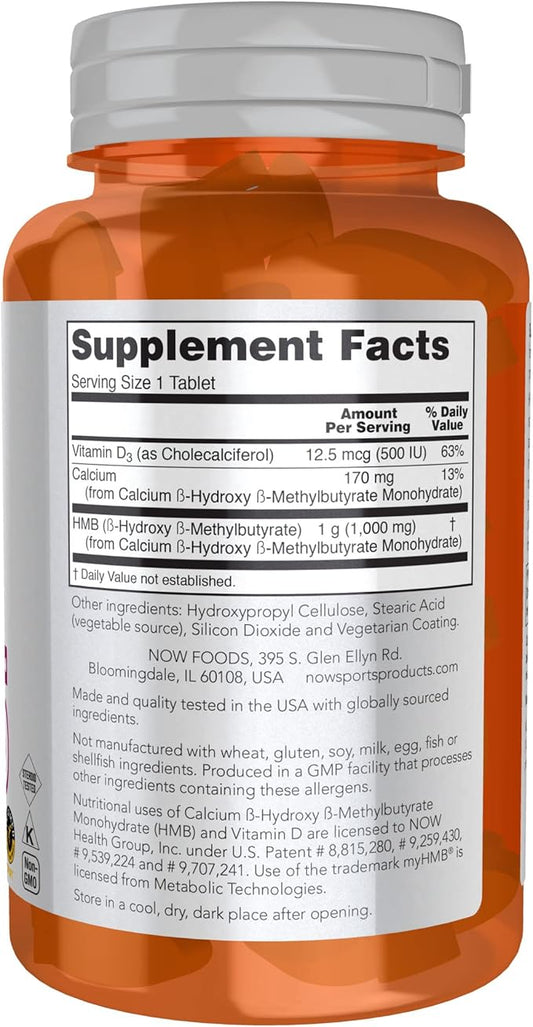 NOW Foods Sports Nutrition, HMB (β-Hydroxy β-Methylbutyrate), Double Strength 1,000 mg, 90 Tablets