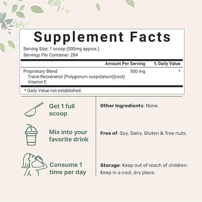 Pure Trans-Resveratrol Powder with Natural Vitamin 5 Ounce, 2 in 1 Formula,